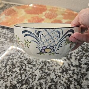 Vintage Hand-Painted Floral Ceramic Bowl